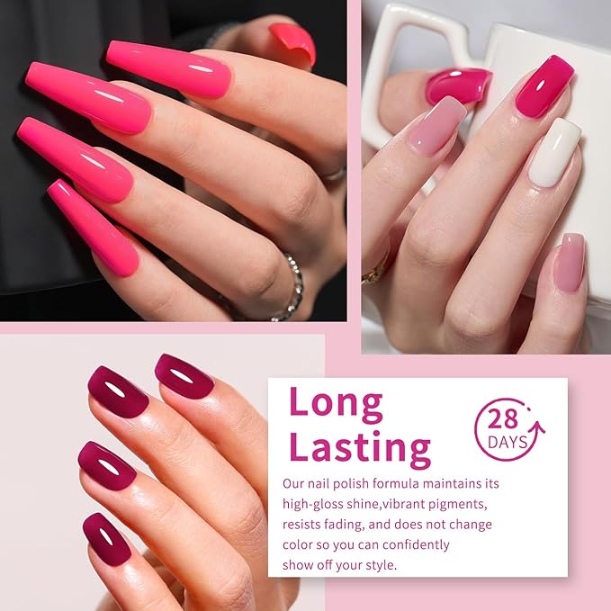 JR 9pcs 15ml Gel Nail Polish Set Red Nude Pink Gel Polish Kit Nude Pink Gel Polish Nail Art Manicure Salon DIY Soak Off UV LED Nail Gel Kit DIY Art Manicure