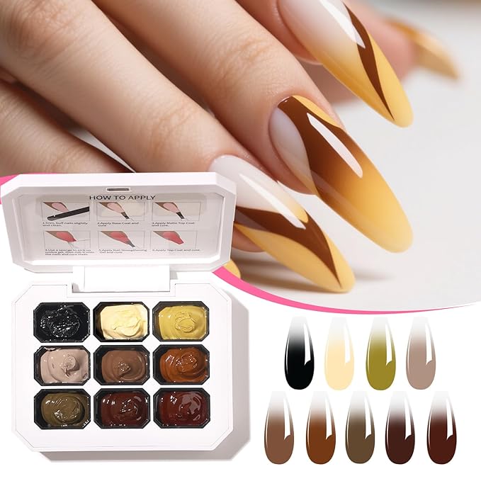 Ombre Gel Nail Polish Nail Sponges for Ombre 9 Series Colorful Blush Effect Pat Painting Gradient Blooming Gel for Ombre Nails Multistyle French Manicure Nail Art DIY Home (A15, 1)