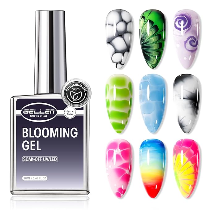 GELLEN 20ML Blooming Gel, Hema Free Blooming Gel Nail Polish, Soak off Clear UV LED Blossom Nail Gel for Spreading Effect, Marble Watercolor Floral Nail Art Design, DIY Manicure Gift for Women