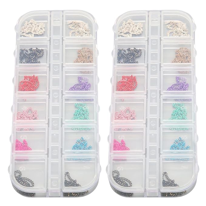 3D Mix Nail Chains, 3D Colorful Nail Charms, 24 Strips Nail Jewelry Metal Punk Nail Chains With Case, Nail Chain Decorations for Nail Art Chains DIY Design