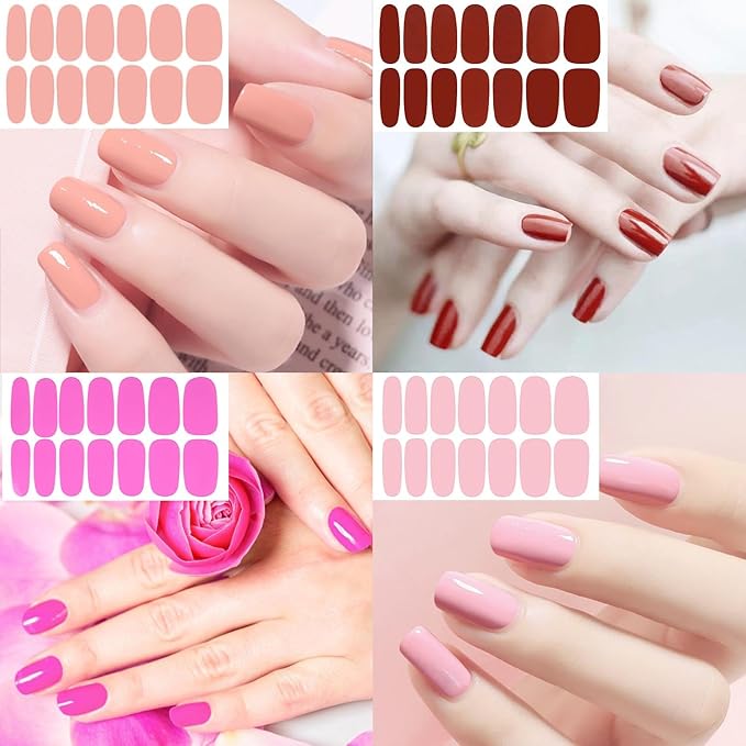 WOKOTO 20 Pcs Multi-Color Nail Polish Stickers Strips With 1 Nail File Kit, 14 Tips Per Sheet 10 Sheets Solid & 10 Glitter Solid Nail Polish Strips Full Nail Wraps Polish Decals For Women Girls