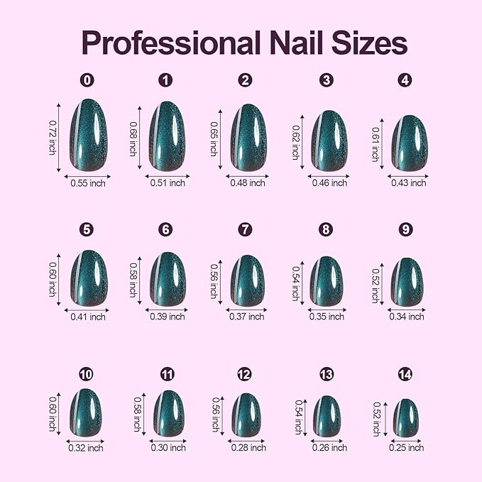 150Pcs Cat Eye Press on Nails, Plauva Short Oval Cat Eye Nail Tips, Glossy Glitter Fake Nails, Soft Gel Stick On Nails for Women and Girls 15 Sizes