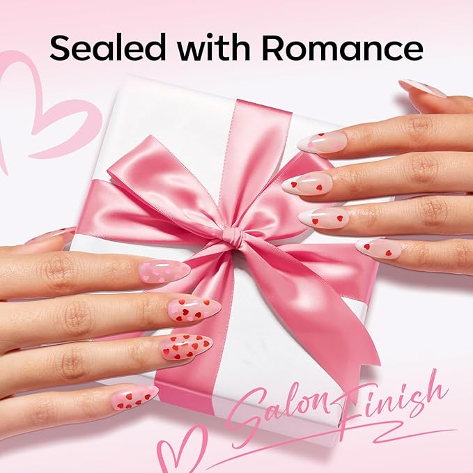 modelones Heart Glitter Gel Top Coat, Valentine's Day 15 ML No Wipe Clear Gel Nail Polish 2 in One Red Pink Color Reflective Hearts Sequins Glossy Shine Long Lasting Soak Off Manicure Gift for Women