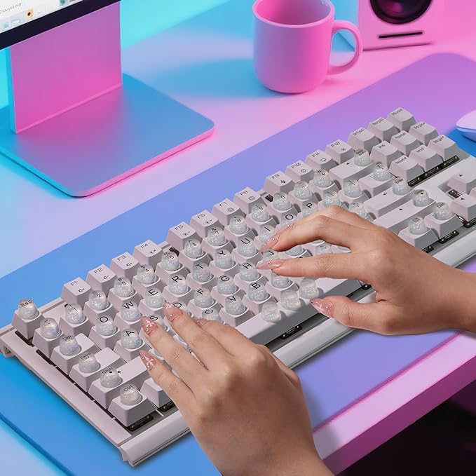 Raised Keyboard Stickers for Long Nails, Bling Keyboard Bubbles for Women with Letters, Soft Silicone Nail Art Typing Keycaps for Desktops (Clear, 64 Pcs)