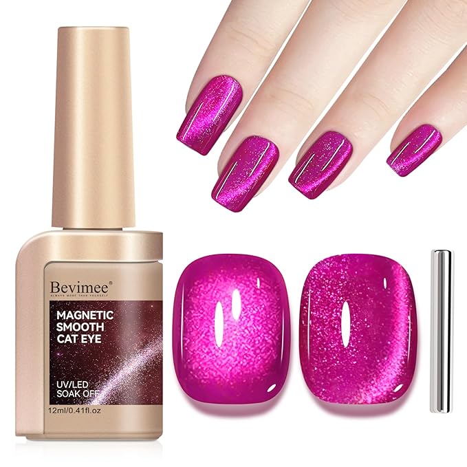 Cat Eye Gel Nail Polish Pink, Magnetic Cateye Gel Polish Hot Pink Glitter Holographic With Magnet for Nail Salon DIY at Home Valentine's Day Gift