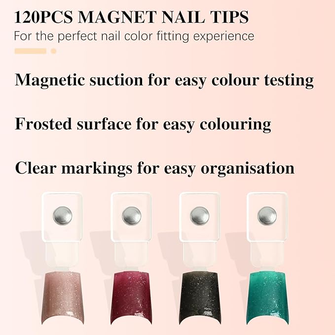 120PCS Magnetic Nail Color Display Tips,Premium Acrylic False Nail Tips for Gel & Regular Polish, Durable, Easy to Color,Perfect for Nail Practice & Professional Use (Magnetic nail tips)