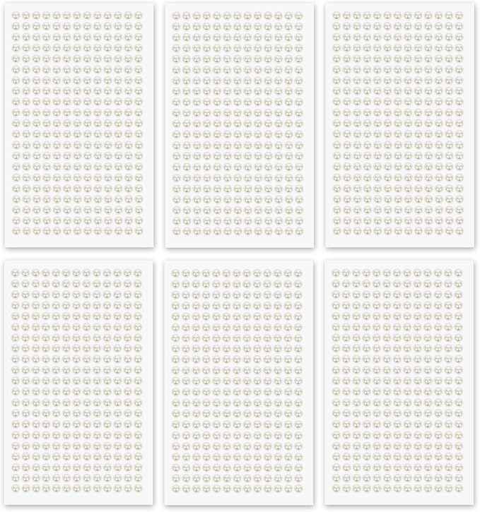 1623PCS Pearl Stickers Pearls for Crafting - Self Adhesive Pearls for Hair Face Makeup Eye Nail Crafts, Stick On Gems (6 Sheets, 6mm Round)