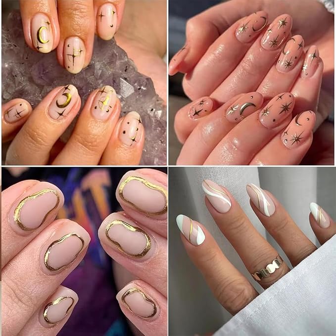 30 Sheets Gold Nail Art Sticker 3D Self-Adhesive Gold Star Moon Heart Line Nail Decals with 3D Nail Art Metal Charms Gold Metal Nail Art Design Nail Supplies for Women Manicure Kit Nail Art Decoration