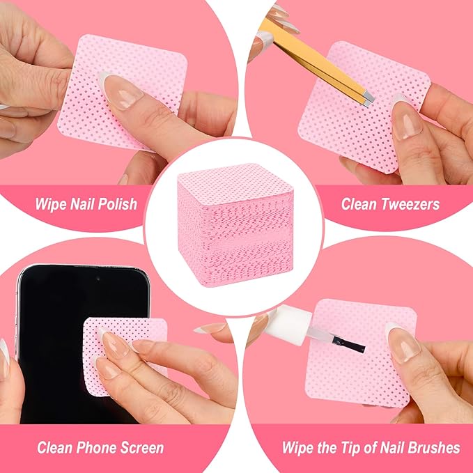 Lint Free Nail Wipes, Acetone Nail Polish Remover 1080PCS with Pump Dispenser, Gel Nail Polish Remover Pads Soft Non-woven Nail Wipes for Nail Polish Remove and Acrylic Nail Supplies,Pink
