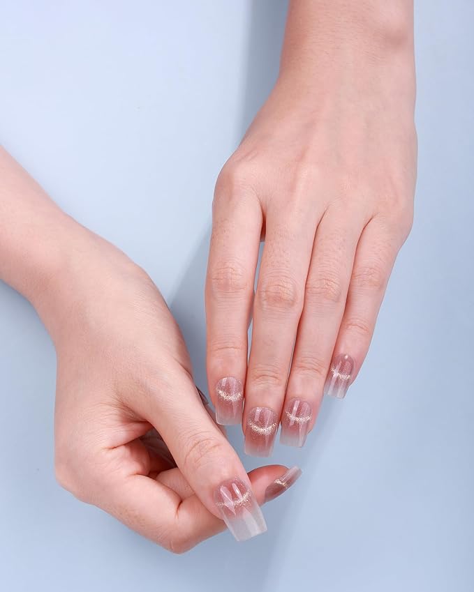 Semi Cured Gel Nail Strips - 20pcs Glaze Gel Stickers, Salon Quality DIY Wraps, Easy to Apply, UV Light Required