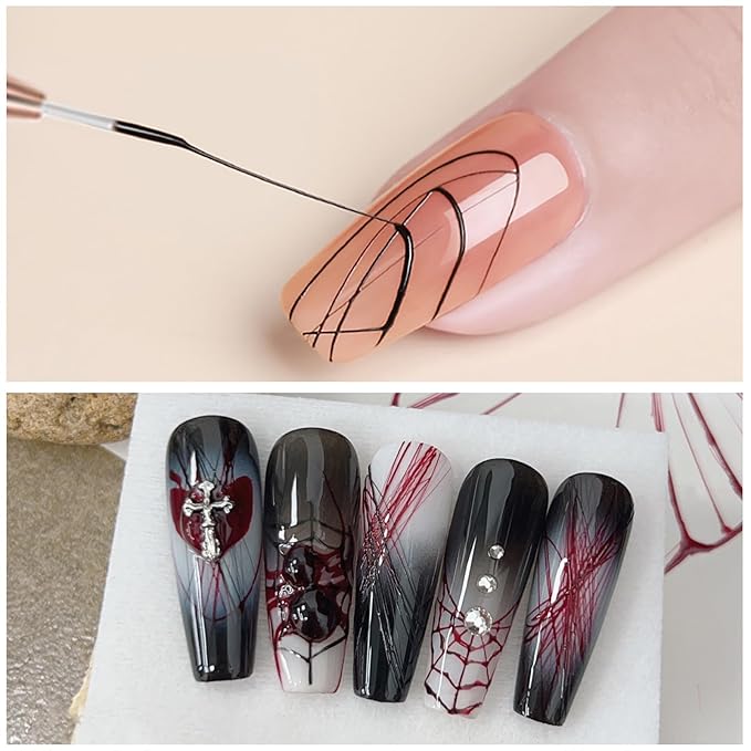 WOKOTO 5 Pcs Rose Gold Nail Art Liner Brushes Painting Nail Art Brush Set Nail Dotting Drawing Tool For Long Lines Thin Details Fine Drawing Sizes 5/8/12/15/20mm Liner Brushes With Metal Penholder
