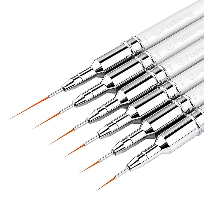 Liner Brush for Nails, 6Pcs Thin Nail Art Brushes Professional Nail Detail Brush for Gel Polish Sizes 5/7/9/11/15/25mm (Silver)
