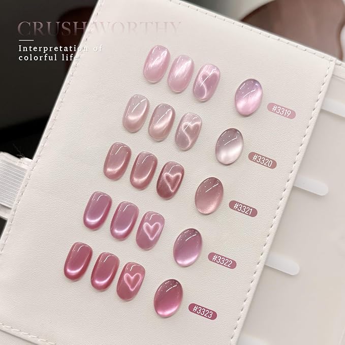 GAOY Pink Cat Eye Gel Nail Polish Set with Magnet 6 Colors, Holography for Valentine's Date Night Nails, Sweet & Spicy DIY Manicure