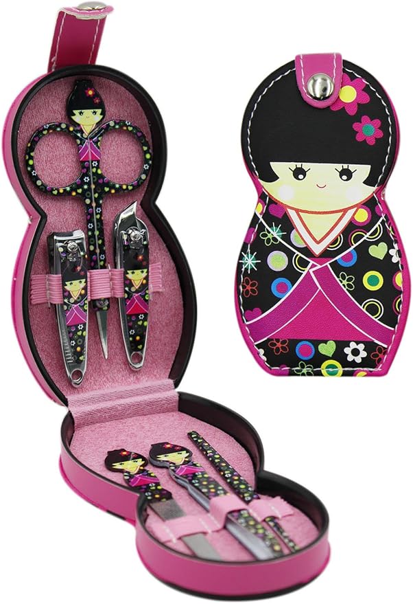 Aibearty Adorable Russian Doll Pattern Stainless Nail Clippers Set of 6Pcs, Professional Grooming Kit, Nail Tools with Luxurious Travel Case