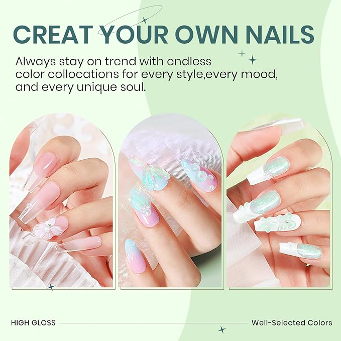 Solid Builder Gel for Nails Clear and Aurora Green 3D Nail Gel Art Non-Stick Hand Sculpture Hard Gel with Dual Form for 3D Modeling Nail Art Home Manicure DIY for Women