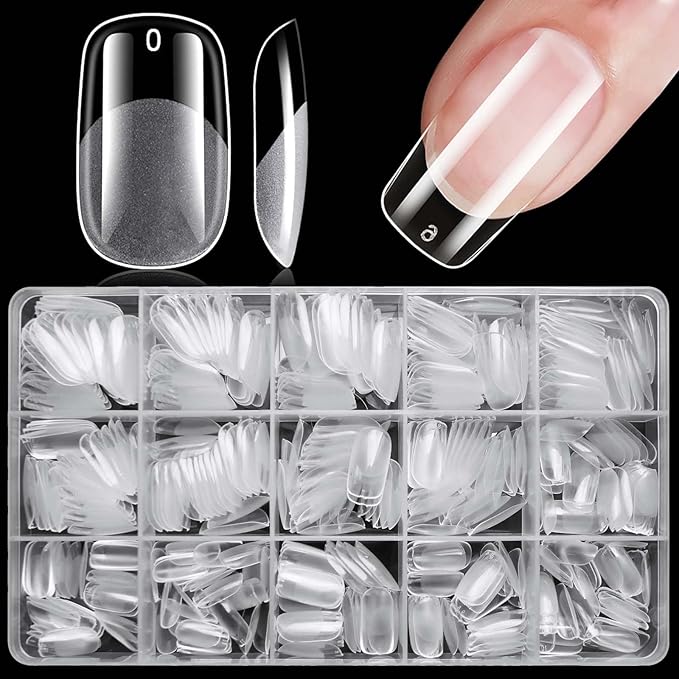 LoveOurHome 360pc Medium Squoval Nail Tips Clear Fake Nails Soft Gel Nail Tips Full Cover Round Square Acrylic Nails Clear Press on Nails Medium False Fingernail 15 Sizes for Gel Nail Extension