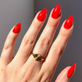 Glamnetic Press On Nails - Fiery Red Fake Nails | Opaque Bright Red Short Almond Fake Nails, Salon Quality | 15 Sizes - 30 Nail Kit with Glue