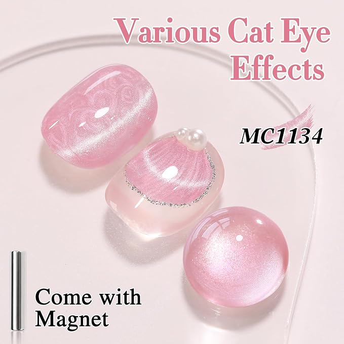 Double Rhythm 15ML Ice Glass Cat Eye Gel Polish with Magnet Holographic Glitter Shimmer Translucent Sheer Color Salon Soak Off Magnetic Nail at Home (Mermaid Pink-MC1134)