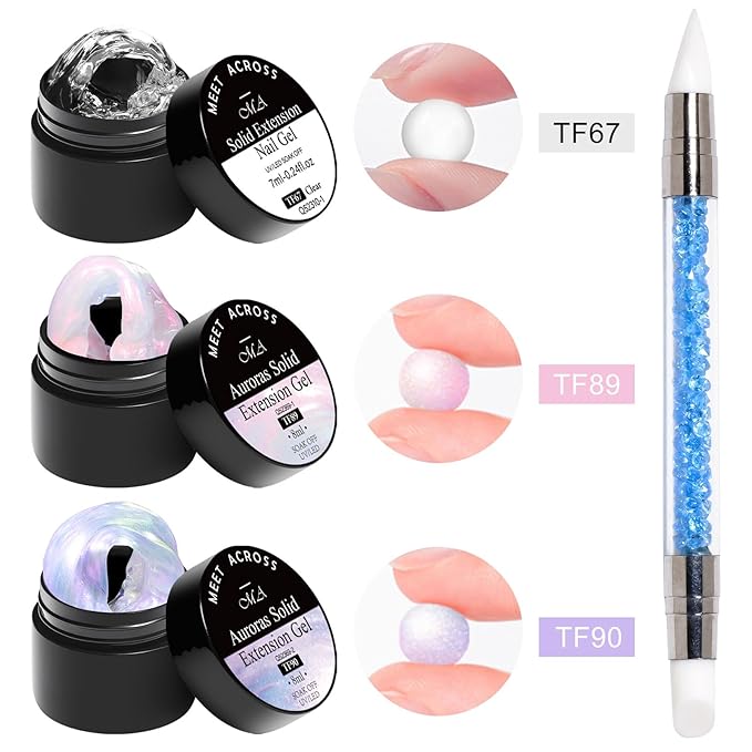 MEET ACROSS 7Pcs Aurora Solid Builder Nail Gel 5 IN 1 Solid Sculpture Builder Kit Clear Pink Purple Non-Stick Hand Nail Extension Gel Manicure DIY for Women