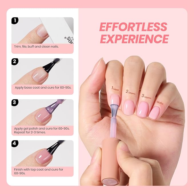 Beetles Nude Gel Nail Polish Set - 6 Colors Nude Pink Jelly Gel Polish Kit Neutral Shimmer Translucent Sheer Gel Soak off Uv Nail Concealer French Nail Art Manicure Gift for Women