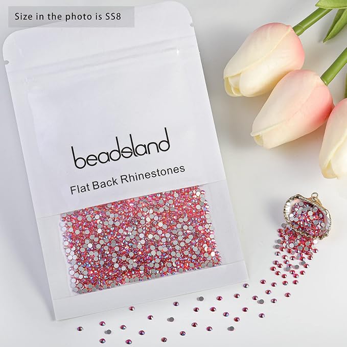 Beadsland Flat Back Crystal Rhinestones Round Gems for Nail Art and Craft Glue Fix, Hyacinth AB, 2.3-2.5mm, SS8/1440pcs