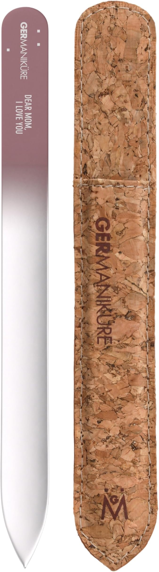 GERMANIKURE Glass Nail File in Cork Sleeve - Dear Mom I Love You - Professional Crystal Nail File for Natural Nails - Ideal Manicure & Pedicure Tool for Smooth, Easy Shaping - Nail Care Gift