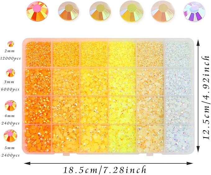 22800Pcs Shiny Jelly Rhinestones for Arcylic Nails Mixed Sizes Rainbow Rhinestones Flatback Nail Art 6 Colorful Red Yellow Crystal AB for DIY Craftings Makeup