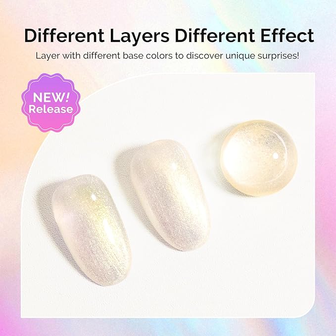 MelodySusie Jelly White Aurora Shimmer Gel Nail Polish, 0.5fl oz Soak Off UV LED Holographic Yellow Glitter Gel Polish Gift for Women Nail Art Manicure Salon DIY Nail Design Decoration at Home-G2303