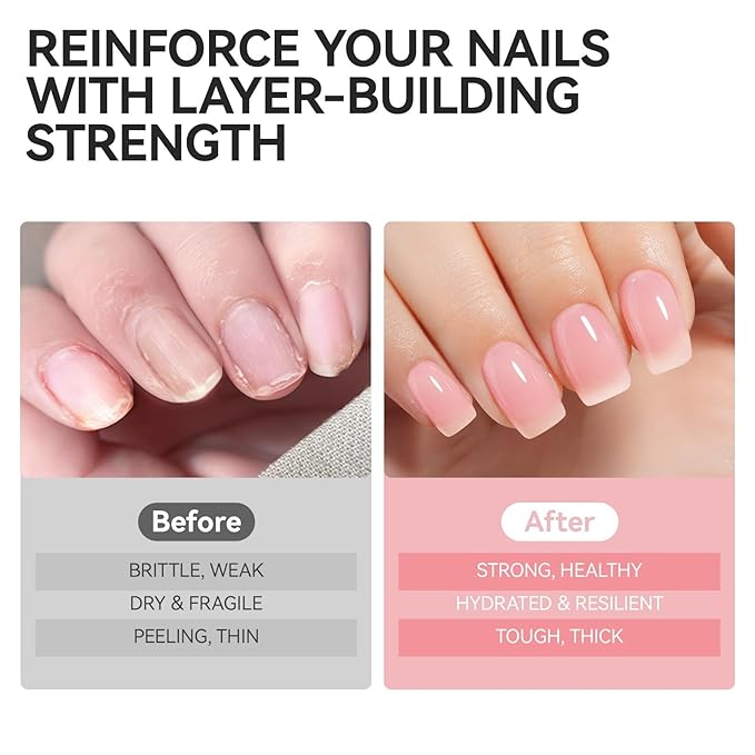 Nail Repair for Damaged NailsProtein: Pink 6 in 1 Natural Nail Strengthener and Growth - Long Lasting Nail Hardener Extra Strong and Growth - Nail Strengthener for Thin Nails and Growth