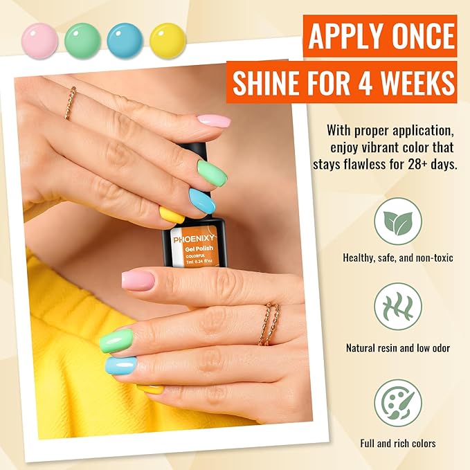 phoenixy 50 Pcs Gel Nail Polish Set, 42 Colors Gel Nail Kit with Base & 4 Effects Top Coat All Seasons Nail Polish Set Christmas Gifts for Women Girls