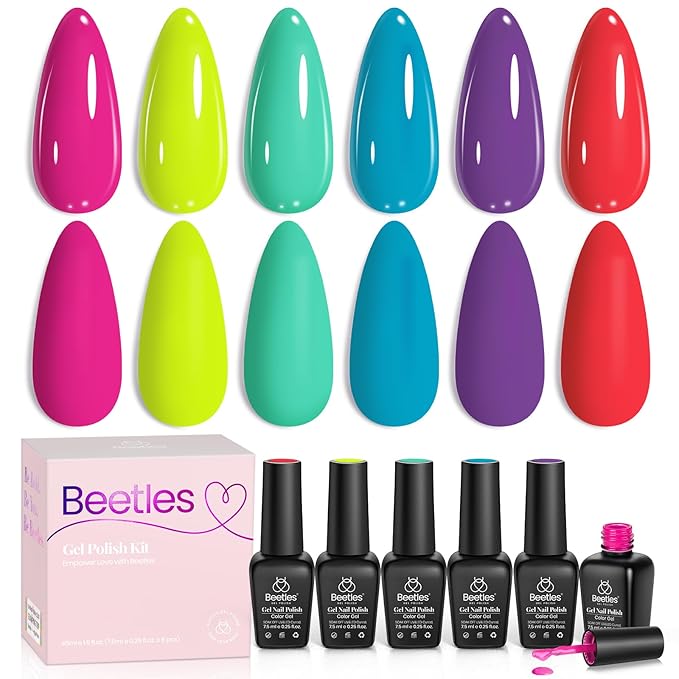 beetles Spring Gel Polish Set - 6 Colors Purple Blue Gel Nail Polish Red Green Gel Polish Set Manicure Nail Art DIY Home Gifts for Women Girls Nails
