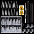 LIONVISON Poly Gel Nail Forms: 120Pcs Stiletto Shape Extension Gel Nail Molds Clear Acrylic Nail Tips - 100Pcs Nail Forms Stickers for Polygel with Dual-Ended Nail Brush and Nail File
