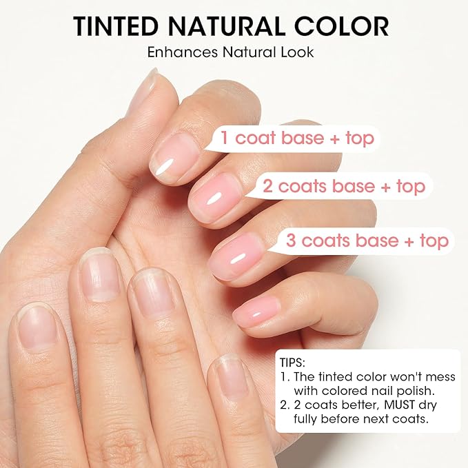 GELLEN Clear Nail Polish Ridge Filling Base Coat, Sheer Milky Pink Tint Ridge Filler For Nails | Hydrate Fortify Repair Damaged Dry Finger Nails | Shea Butter, Vit E, Protein | Toxin HEMA TPO Free