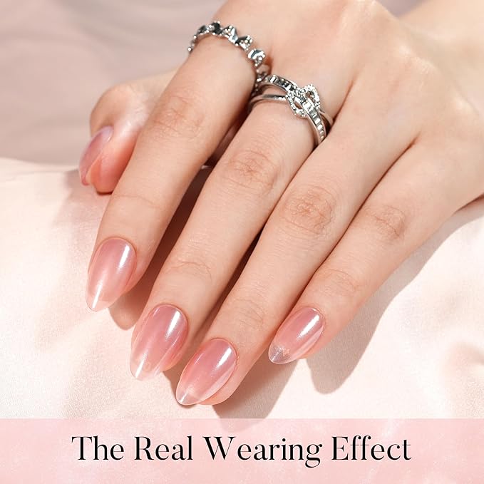 Press On Nails - Short Almond Nails, 160Pcs Acrylic Nails, Fake Nail Tips for DIY Nail Art, Soft Gel Nails, Pink, 16 Size