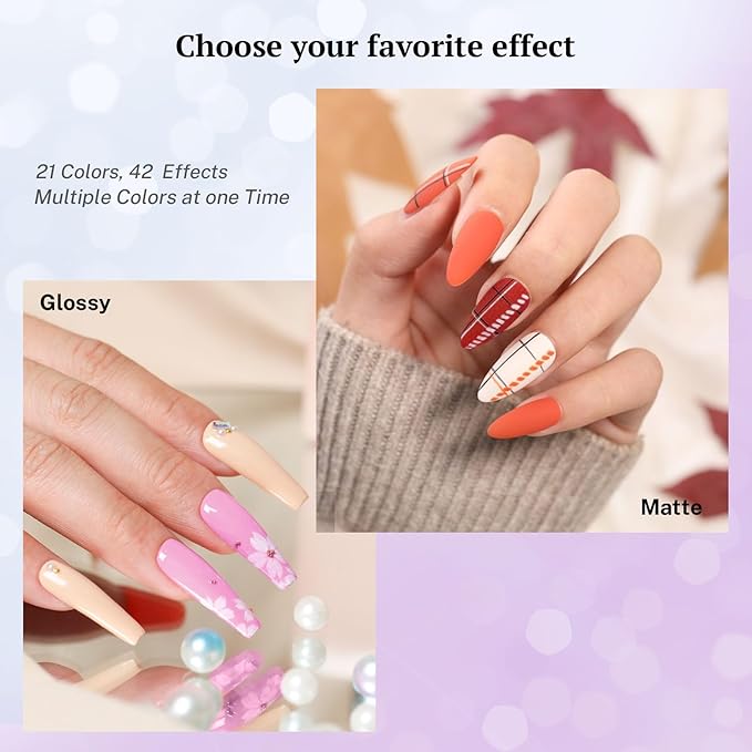 PHOENIXY 24 PCS Gel Nail Polish Set, 21 Colors Gel Nail Polish Kit with Base Glossy Matte Top Coat Black Gray Red Valentine Nail Kit Gifts for Women