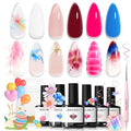 Modelones Gel Nail Polish Set -6 Colors 2026 Easter Hot Pink Blue Milky White Clear Blooming Gel Polish Burgundy Nude French Jelly Nail Gel Polish DIY Gift with Golden Beads & Nail Dotting-Liner Brush