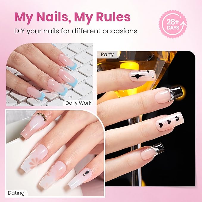 Beetles Gel Nail Tips Flat-X - Square Coffin Medium, 320pcs 16 Sizes, Pre-Etched Half Matte Full Cover Soft Acrylic Press on Easy DIY False Nail Extension Salon for Flat & Natural Nail Beds