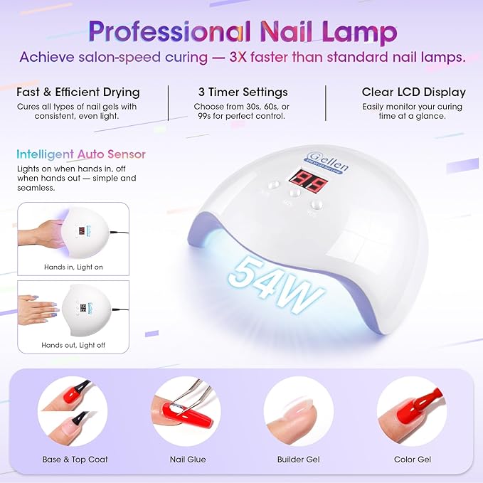 GELLEN Gel Nail Polish Kit with U V Light, 71pcs Gel Nail Kit 32 Colors All Seasons, Base & Top Coats (Glossy/Matte/Glitter/Cat Eye), Professional Home Salon Manicure Kit for Women & Beginners