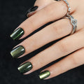 Cat Eye Press on Nails Short, Jofay Fashion Olive Green Press on Nails, Soft Gel Fake Nails, Reusable & Natural Acrylic False Nails, Stick on Nails for Women Girls Gift, Glue on Nails Kit 32Pcs
