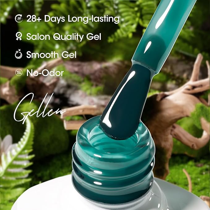 GELLEN Jelly Green Gel Nail Polish Set, 6pcs Soak Off UV Cure Gel Polish for Nail Art Salon Diy at Home, Sheer Mint Olive Sage Emerald Green