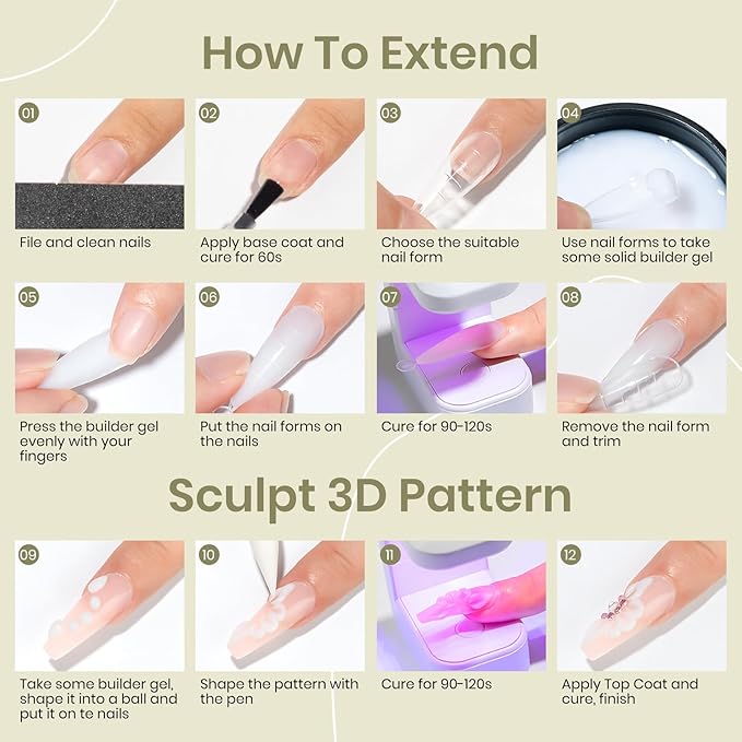 MIZHSE 100g Solid Builder Gel, Large Capacity White Sculpting Gel for Nails, Non-sticky Hand 3D Nail Art Building Carving Modeling Hard Nail Extension with 3D Mold Nail Art Salon Home DIY