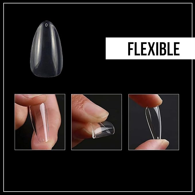 Nail Gel-X Natural Stiletto Short Tips Set - NeVi USA Premium Quality, 600 Tips in 12 Sizes - Complete DIY Nail Extension Kit | No Size 00 Included #10&11 are in the same section #10