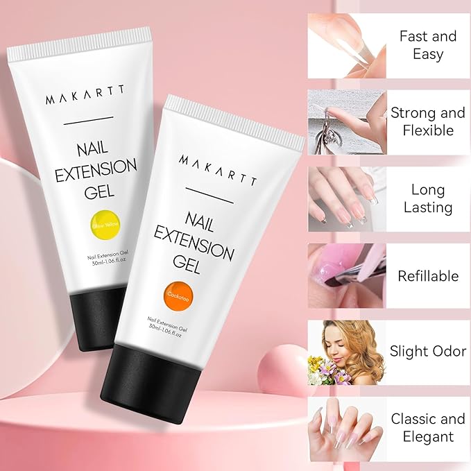 Makartt Hema-Free Poly Nail Gel Set: Orange Yellow Colors, Strong Builder for Extension Overlay Strengthener 3D Diy, Multifunctional, Long-lasting Manicures Home Salon-2PCs 30ML