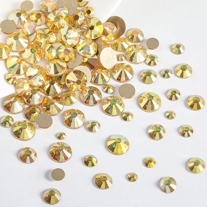 Beadsland Rhinestones for Makeup,8 Sizes 2500pcs Gold Flatback Rhinestones Face Gems for Nails Crafts with Tweezers and Wax Pencil,Metal Sunlight,SS4-SS30