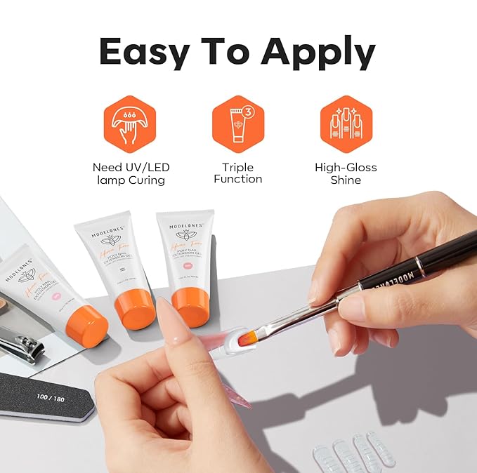 modelones Poly Gel, Hema-Free 60ML Clear Poly Extension Gel Nail Strengthener Enhancement Thickening Natural Wearing Nail Builder Overlays Home DIY Salon