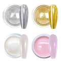 Chrome Nail Powder - 4 Jar Metallic Mirror Effect Pigment for Nail Gel Manicure DIY at Home Salon Women Gifts - Gold, Sliver, Glass Chrome, Pink Aurora