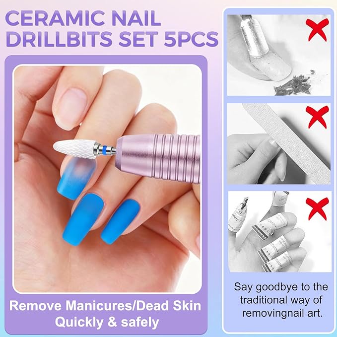 Fantexy Ceramic Nail Drill Bits Set,3/32'' Shank Professional Corn Shape Ceramic Bits,Acrylic Nail File Bits for Manicure Pedicure Cuticle Gel Nail Polishing,Use for Both Left and Right Handed(5 Pcs)