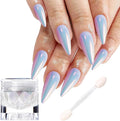 Unicorn Chrome Nail Powder 1g Mermaid Aurora Metallic Mirror Effect Pearl Glitter Pigment for Nails, White Iridescent Nail Chrome Powder for Gel Nails Polish Design with Tool