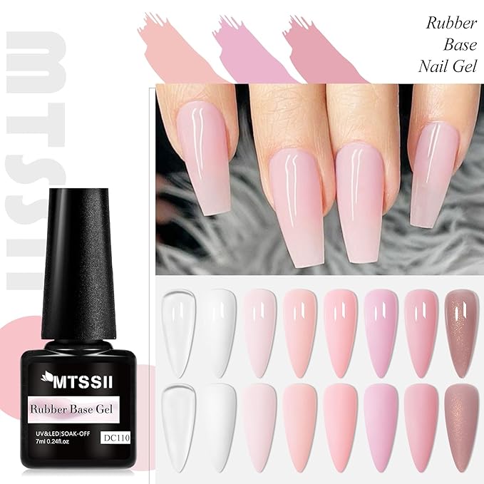 MTSSII Jelly Nude Rubber Base Gel, 8 Colors Pink Crystal Translucent Color Construction UV Gel Semi Permanent Soak Off UV LED Varnish