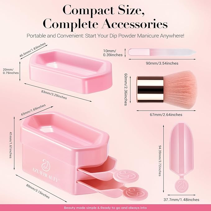 AZUREBEAUTY Dip Powder Recycling Tray System, Triple Layer Recycling Case Nail Dip Powder Container with Nails Tool Nail Brush Glass Nail File, French Nail Art Manicure Essential Tool